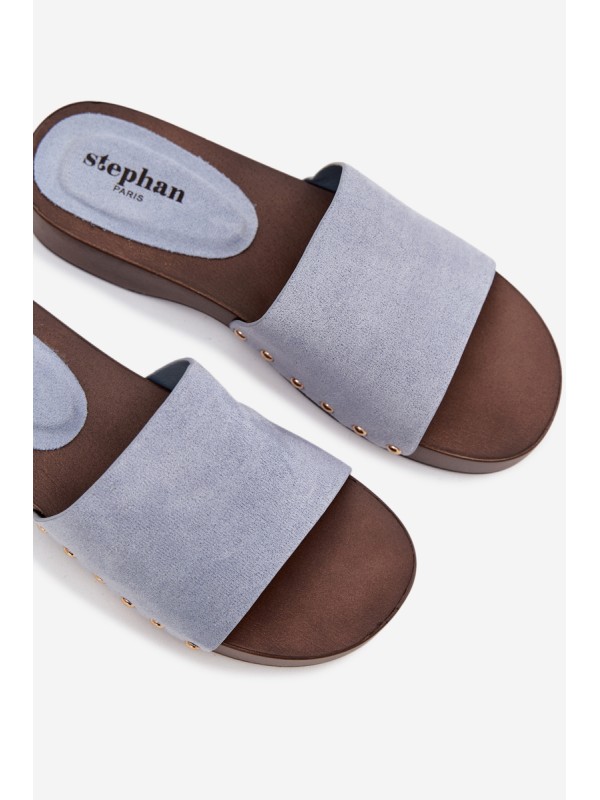 Women's slippers with gold studs blue Ferinna