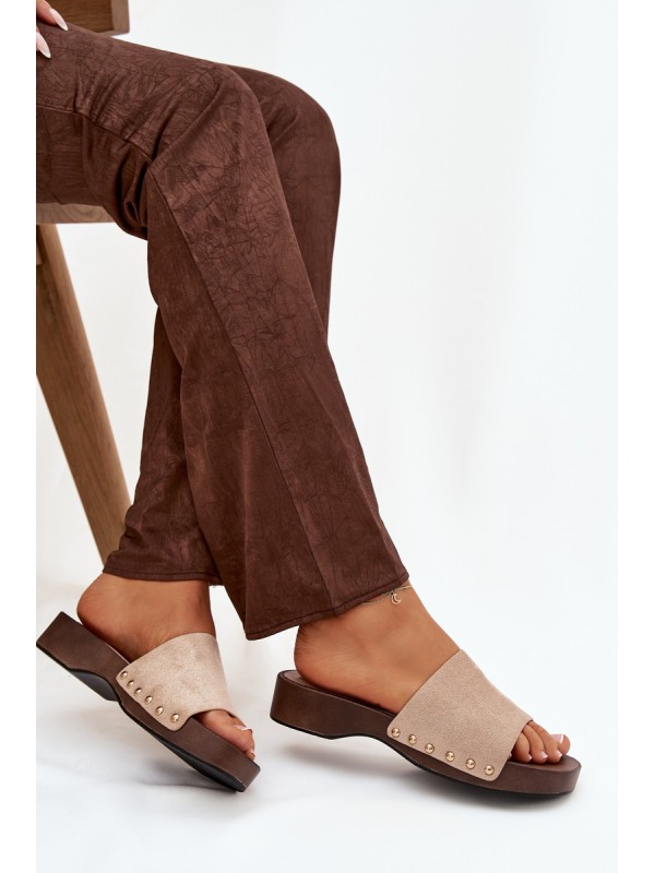 Women's slippers with gold nails beige Ferinna