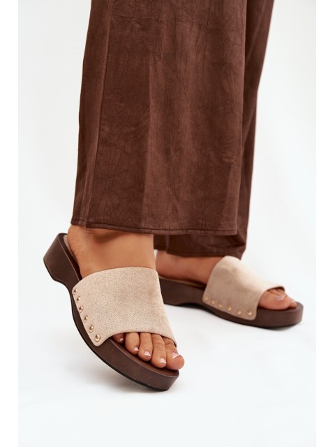 Women's slippers with gold nails beige Ferinna 2