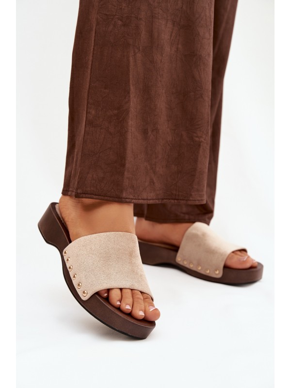 Women's slippers with gold nails beige Ferinna 2