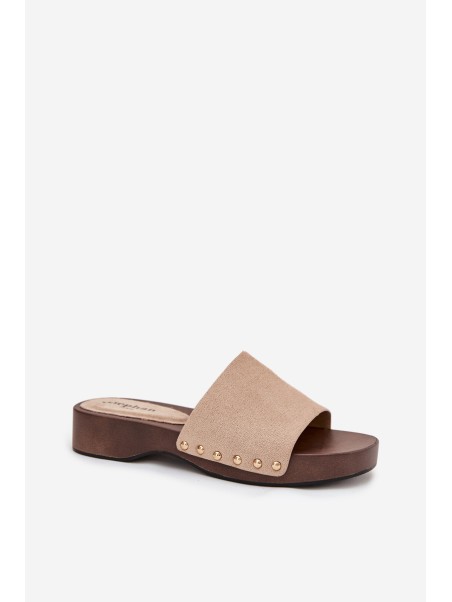 Women's slippers with gold nails beige Ferinna
