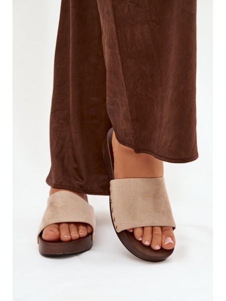 Women's slippers with gold nails beige Ferinna
