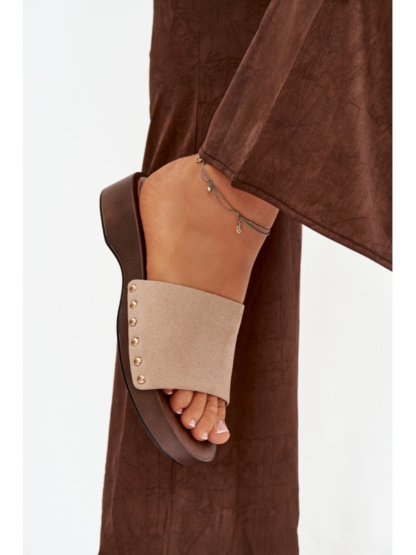 Women's slippers with gold nails beige Ferinna