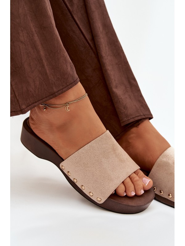 Women's slippers with gold nails beige Ferinna