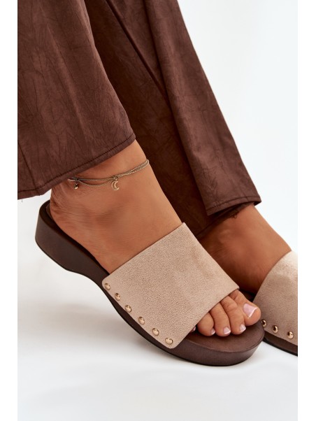 Women's slippers with gold nails beige Ferinna