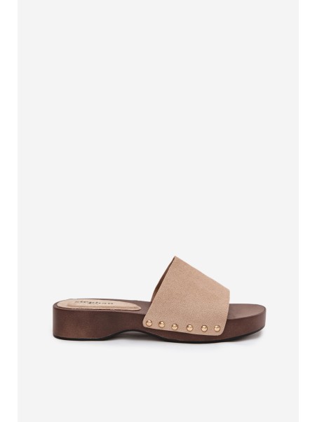 Women's slippers with gold nails beige Ferinna