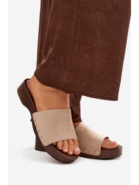 Women's slippers with gold nails beige Ferinna