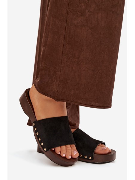 Women's Slippers with Gold Studs Black Ferinna