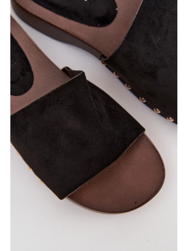 Women's Slippers with Gold Studs Black Ferinna