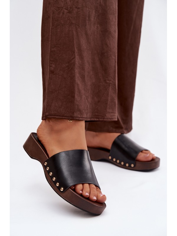 Women's Slippers with Gold Studs Black Terissa