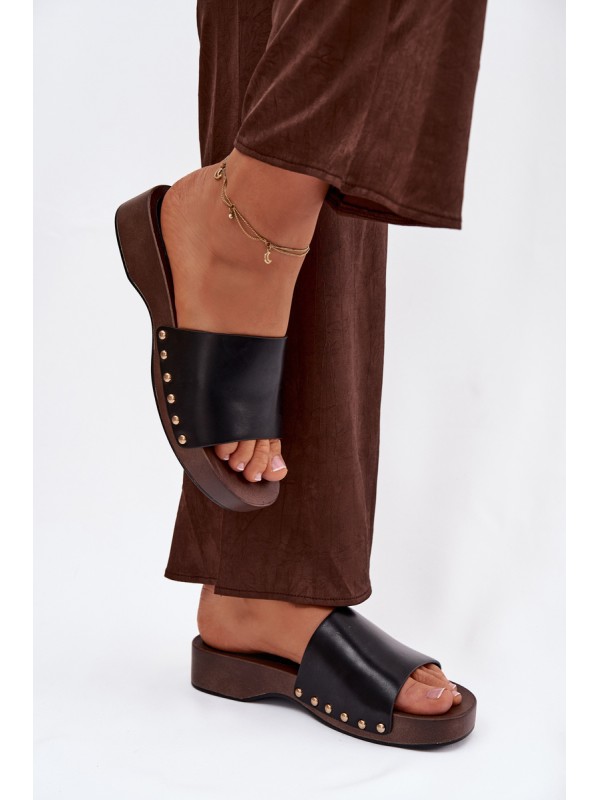 Women's Slippers with Gold Studs Black Terissa