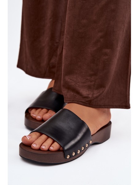 Women's Slippers with Gold Studs Black Terissa