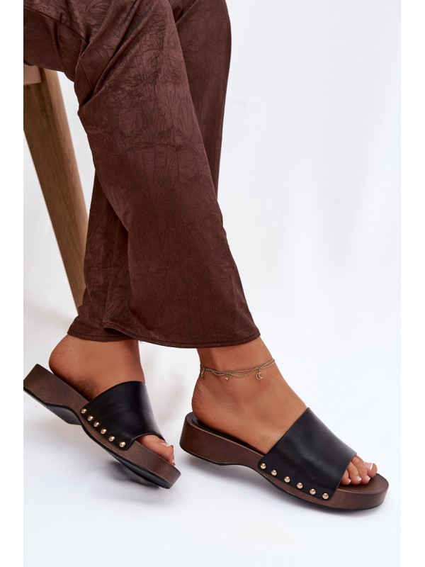 Women's Slippers with Gold Studs Black Terissa