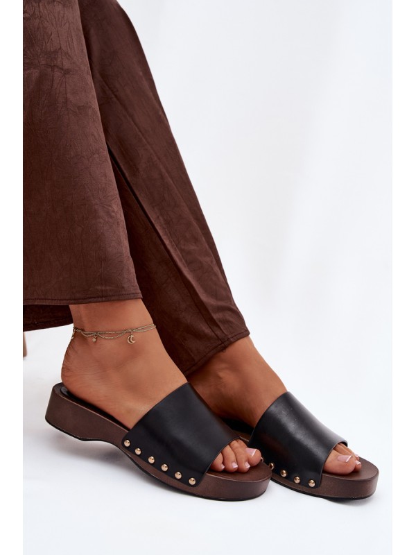 Women's Slippers with Gold Studs Black Terissa