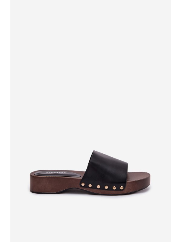 Women's Slippers with Gold Studs Black Terissa