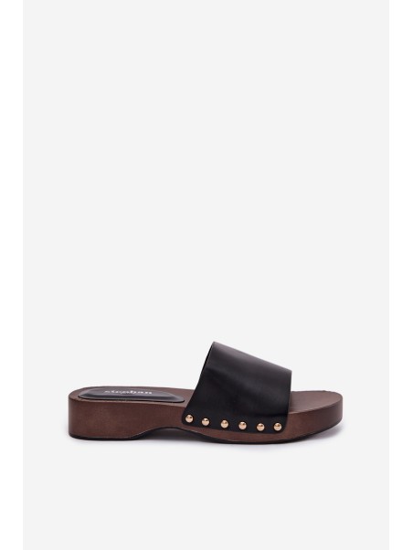 Women's Slippers with Gold Studs Black Terissa