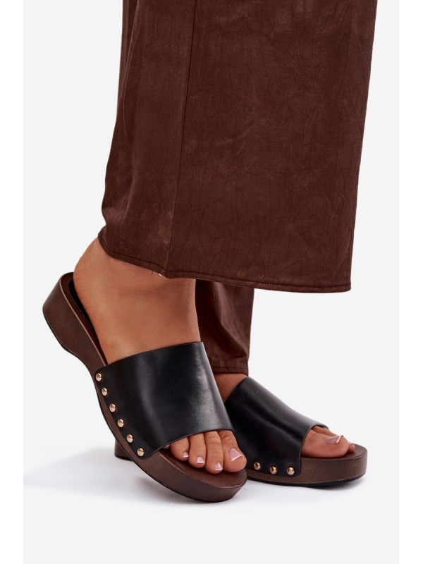 Women's Slippers with Gold Studs Black Terissa