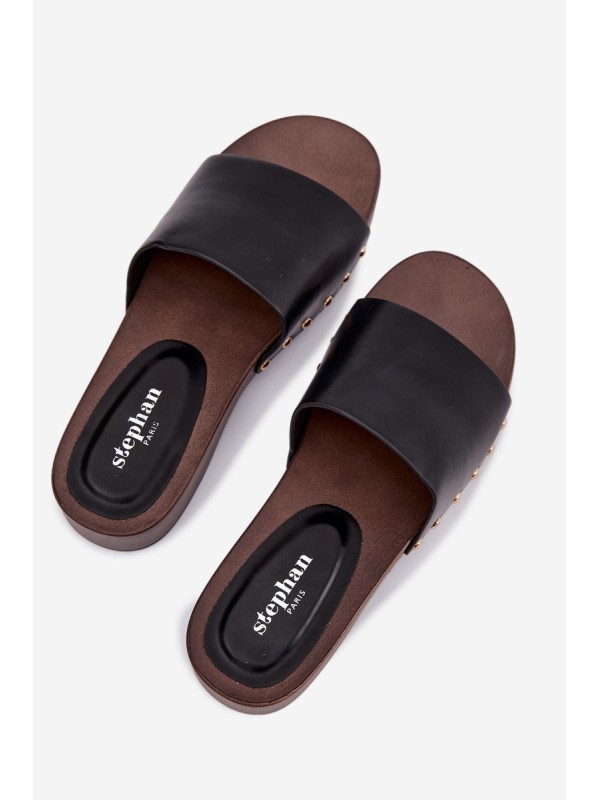 Women's Slippers with Gold Studs Black Terissa