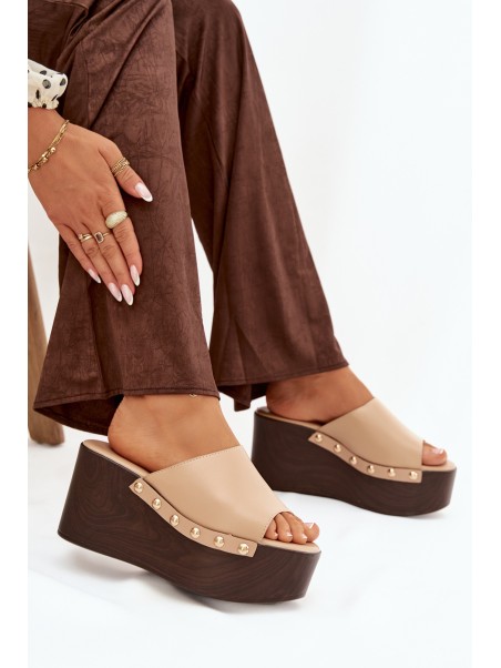 Women's Slip-Ons on Wedge with Nails Beige Mareline