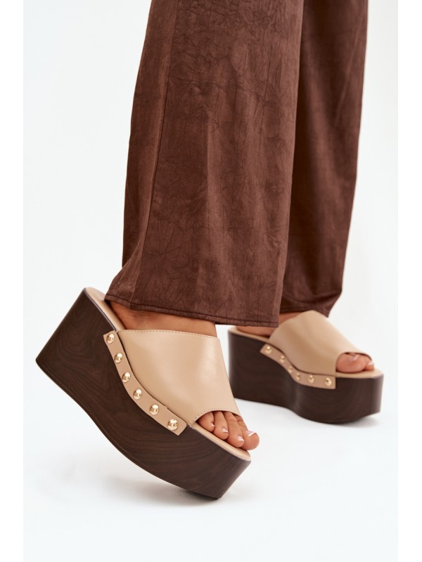 Women's Slip-Ons on Wedge with Nails Beige Mareline 2