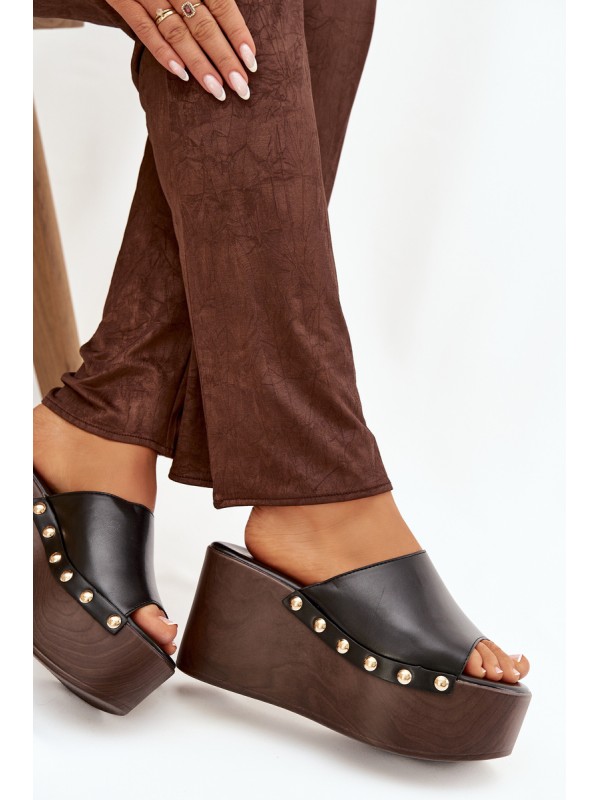 Women's Platform Sandals with Studs Black Mareline