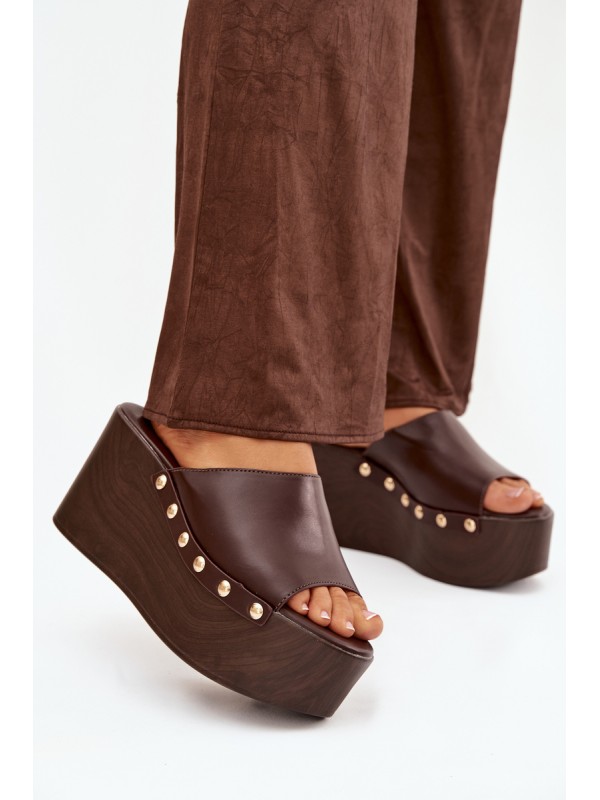 Women's Platform Slides with Studs Chocolate Mareline