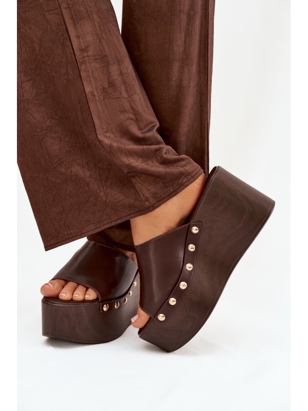 Women's Platform Slides with Studs Chocolate Mareline 2