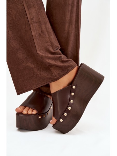 Women's Platform Slides with Studs Chocolate Mareline