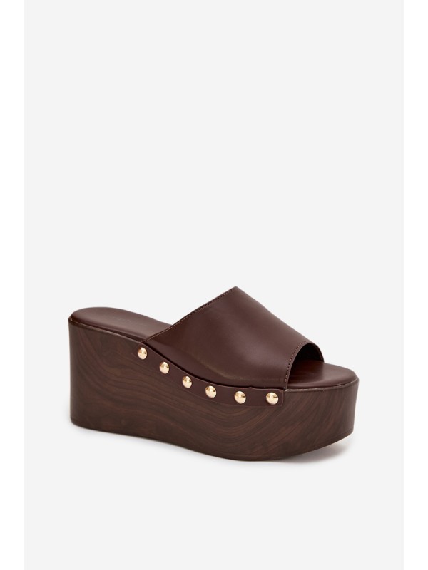 Women's Platform Slides with Studs Chocolate Mareline
