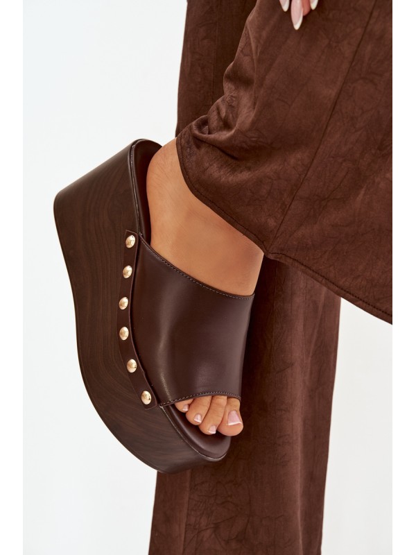 Women's Platform Slides with Studs Chocolate Mareline