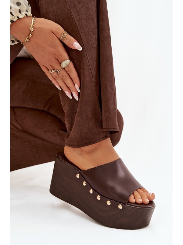 Women's Platform Slides with Studs Chocolate Mareline