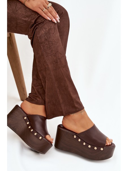 Women's Platform Slides with Studs Chocolate Mareline