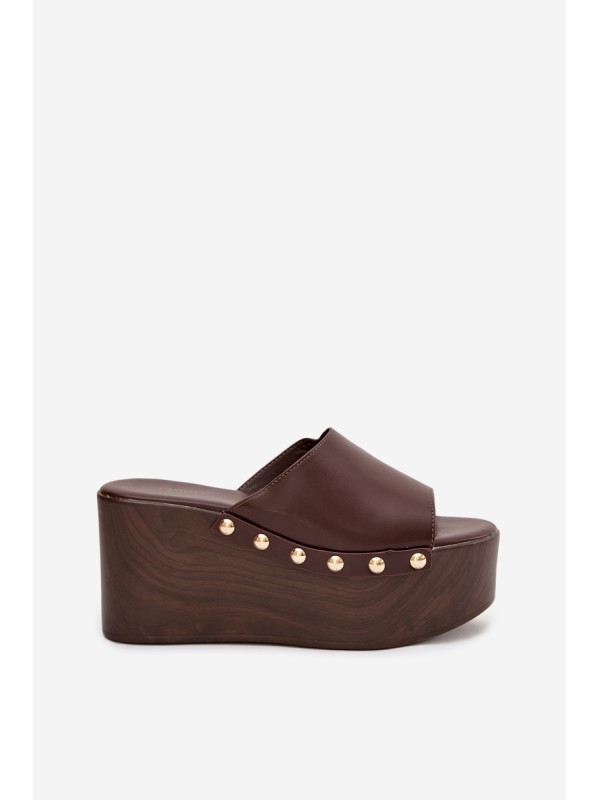 Women's Platform Slides with Studs Chocolate Mareline