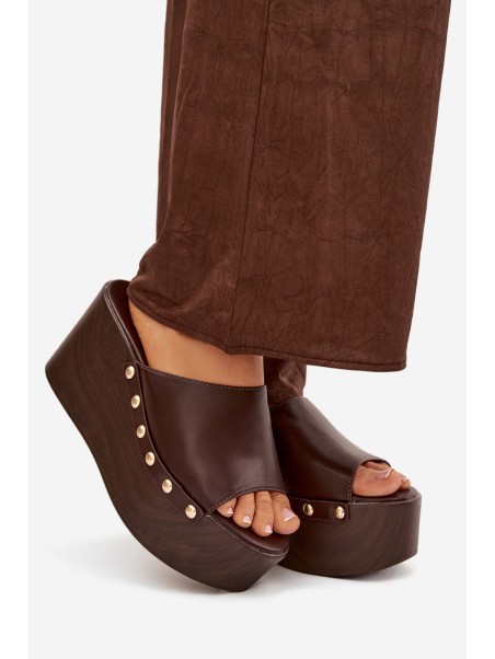 Women's Platform Slides with Studs Chocolate Mareline