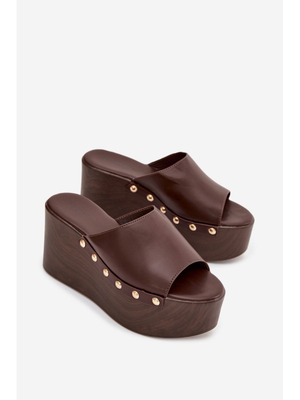 Women's Platform Slides with Studs Chocolate Mareline