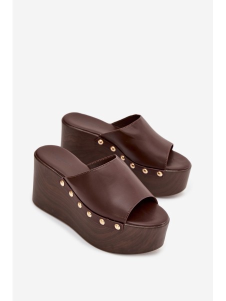 Women's Platform Slides with Studs Chocolate Mareline