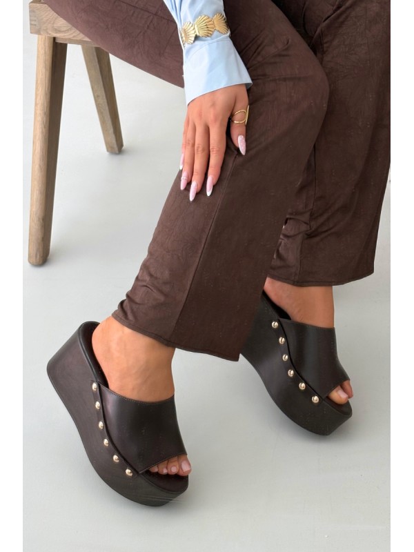 Women's Platform Slides with Studs Chocolate Mareline