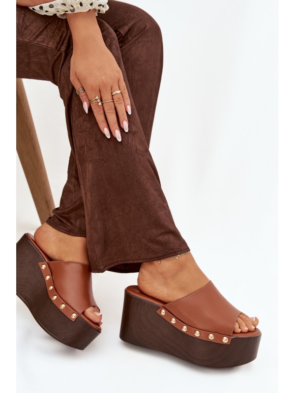 Women's Platform Slides with Buckles Camel Mareline