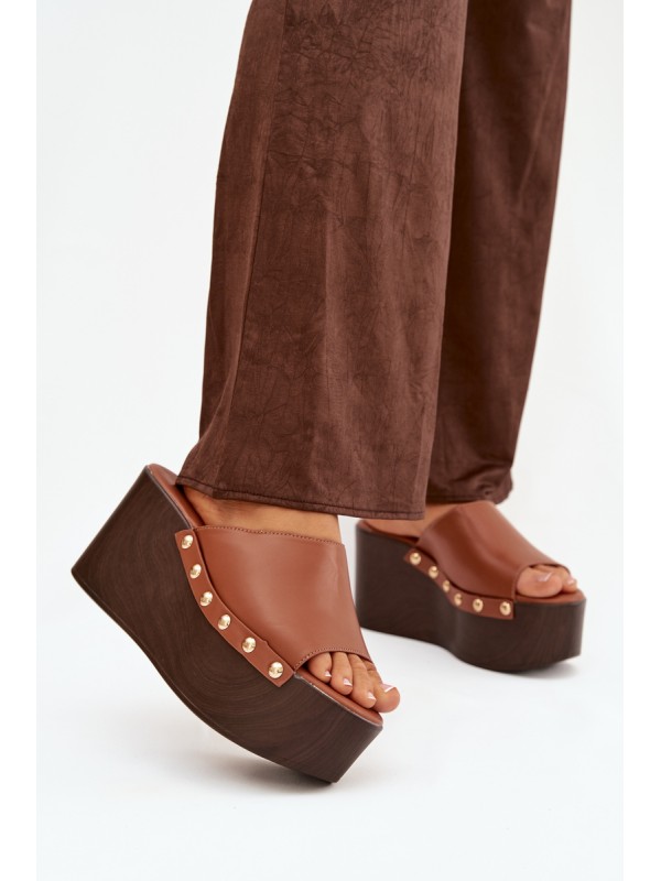 Women's Platform Slides with Buckles Camel Mareline 2