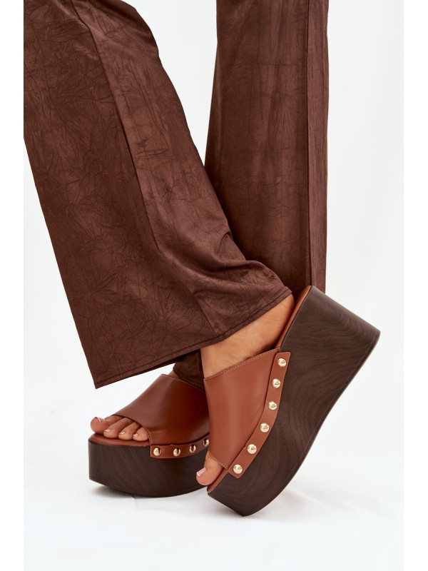 Women's Platform Slides with Buckles Camel Mareline