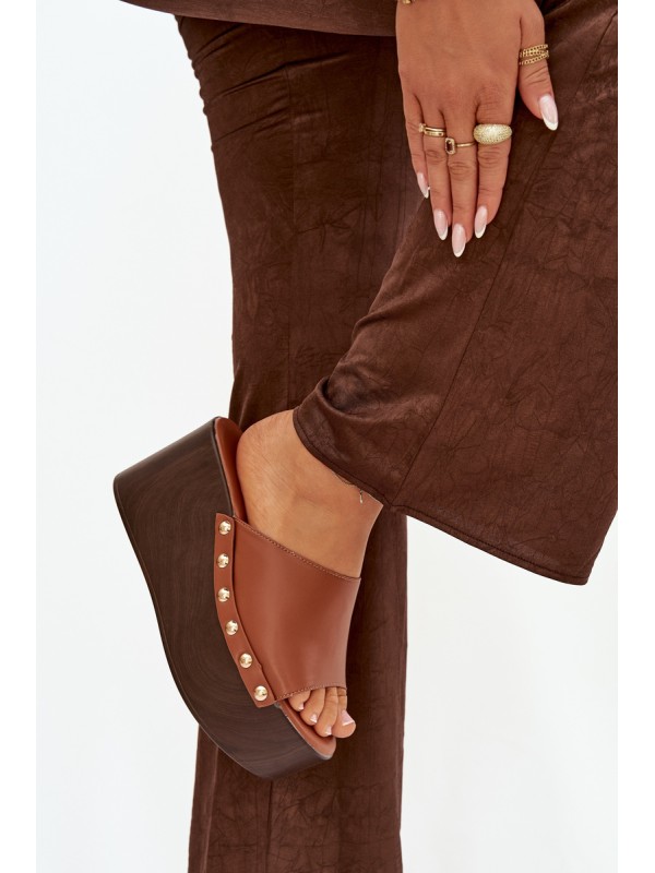 Women's Platform Slides with Buckles Camel Mareline