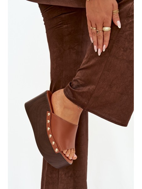 Women's Platform Slides with Buckles Camel Mareline