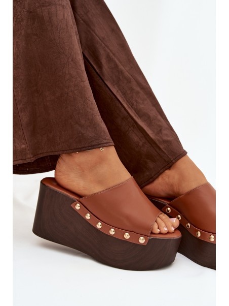 Women's Platform Slides with Buckles Camel Mareline