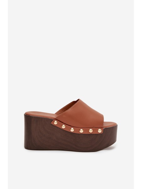 Women's Platform Slides with Buckles Camel Mareline