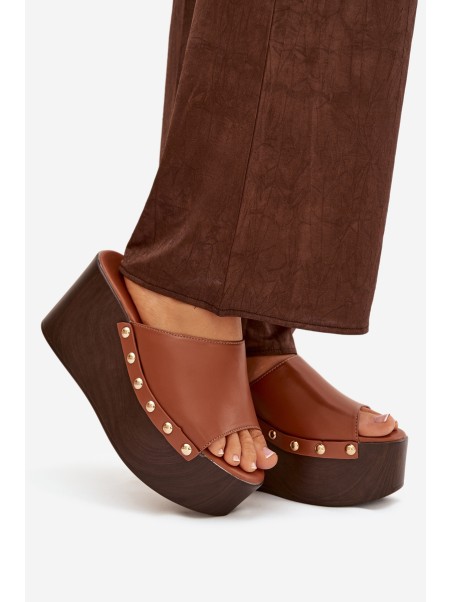 Women's Platform Slides with Buckles Camel Mareline