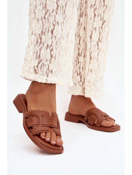 Klapki Damskie Na Płaskim Obcasie Camel Lorania