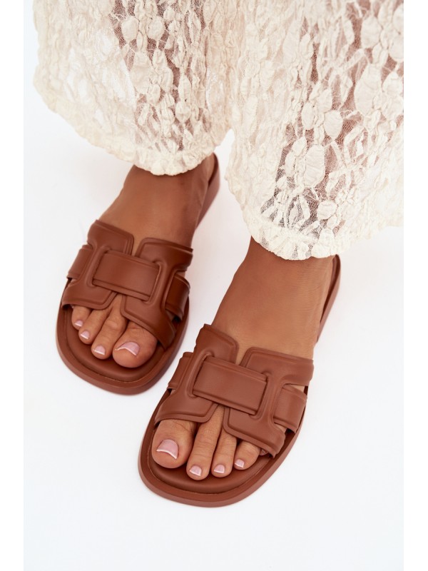 Klapki Damskie Na Płaskim Obcasie Camel Lorania 2