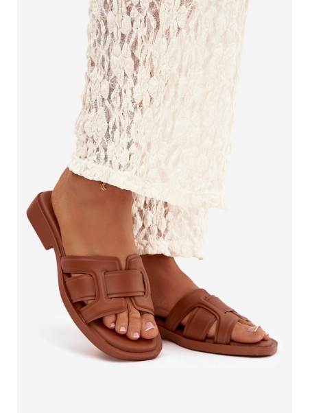 Klapki Damskie Na Płaskim Obcasie Camel Lorania