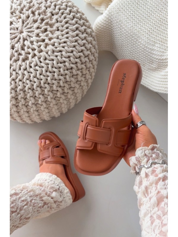 Klapki Damskie Na Płaskim Obcasie Camel Lorania