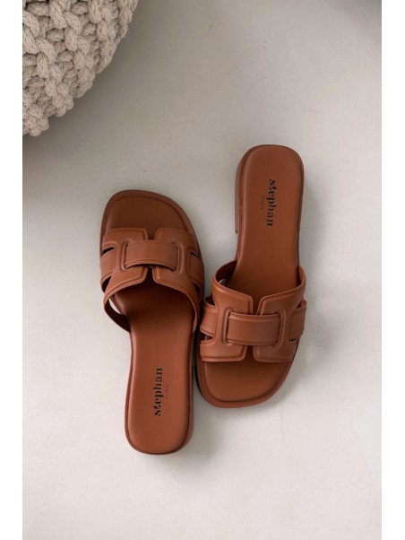 Klapki Damskie Na Płaskim Obcasie Camel Lorania